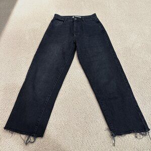 Zara Jeans High Rise Straight Leg Black Wash Raw Hem Boho Frayed Classic Size 4